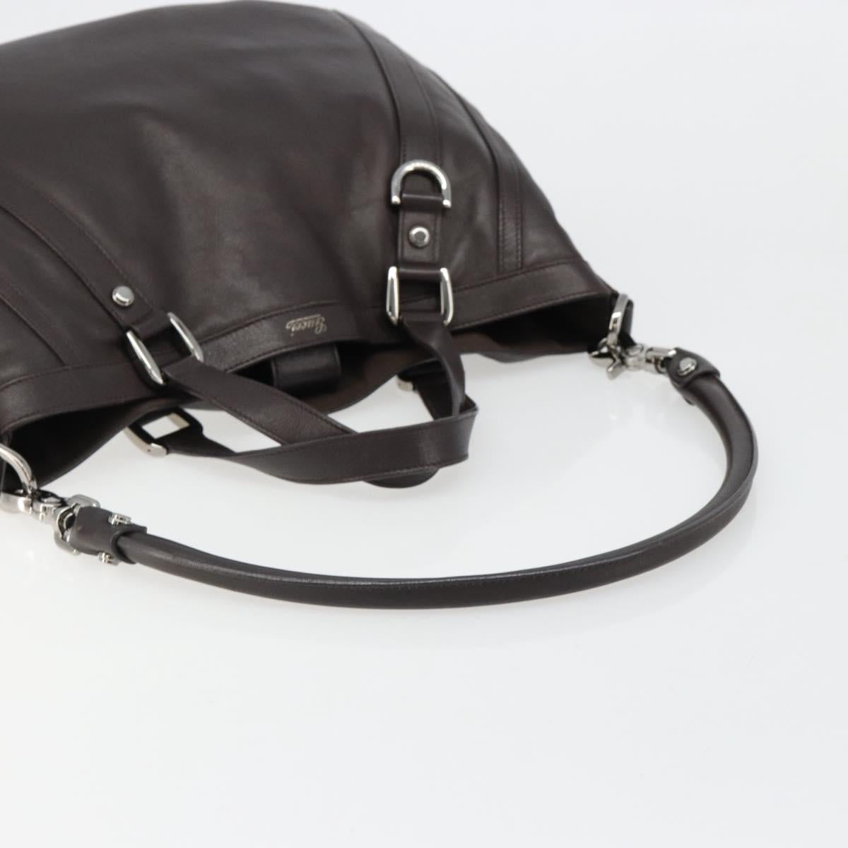 GUCCI Hand Bag Leather 2way Outlet Brown Silver 268641 Auth 186084A