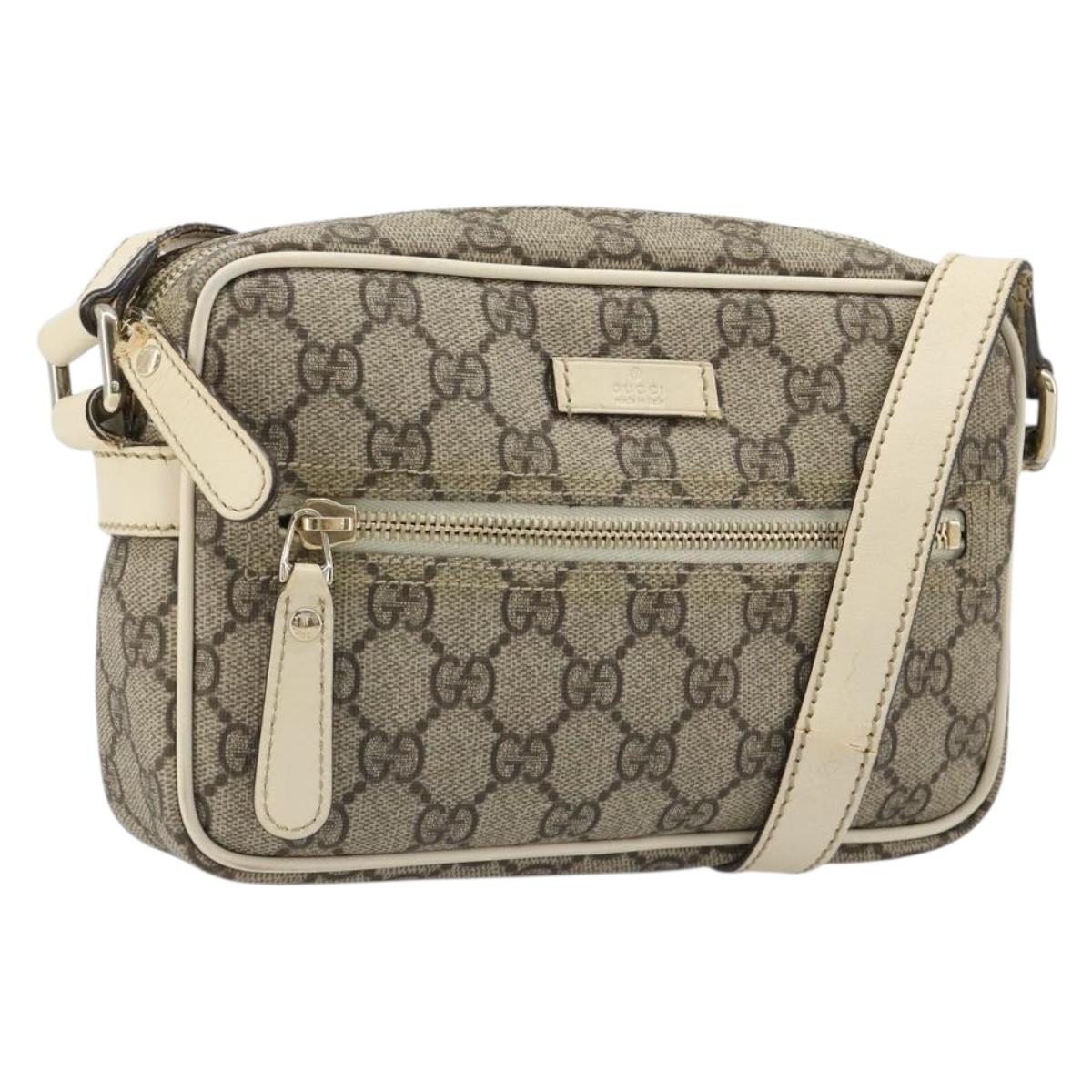 GUCCI GG Supreme Shoulder Bag PVC White Gold 201447 Auth 186085