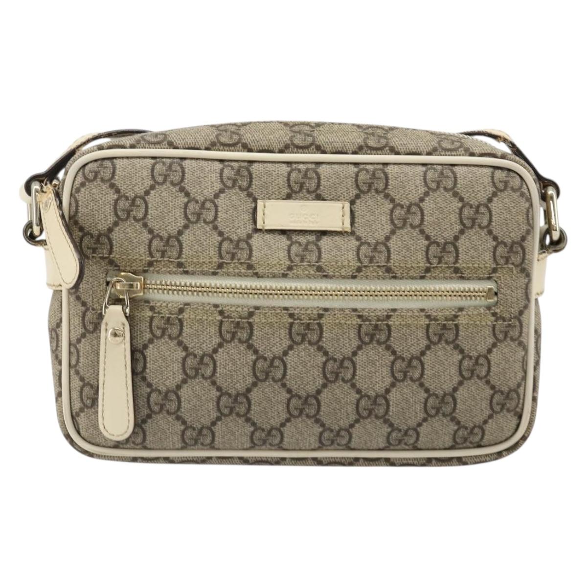 GUCCI GG Supreme Shoulder Bag PVC White Gold 201447 Auth 186085
