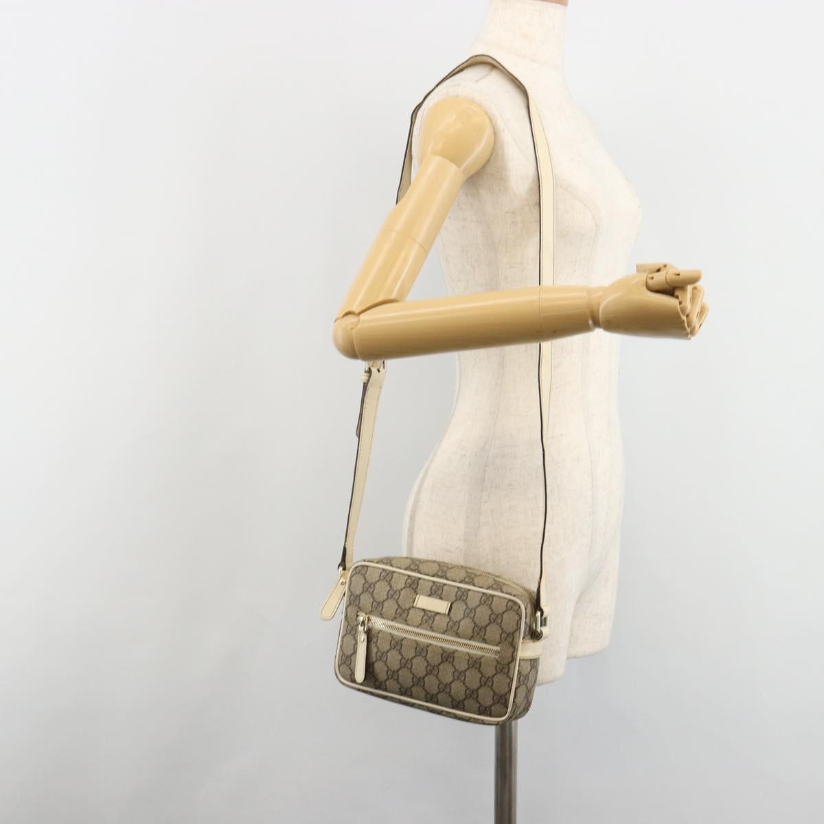GUCCI GG Supreme Shoulder Bag PVC White Gold 201447 Auth 186085