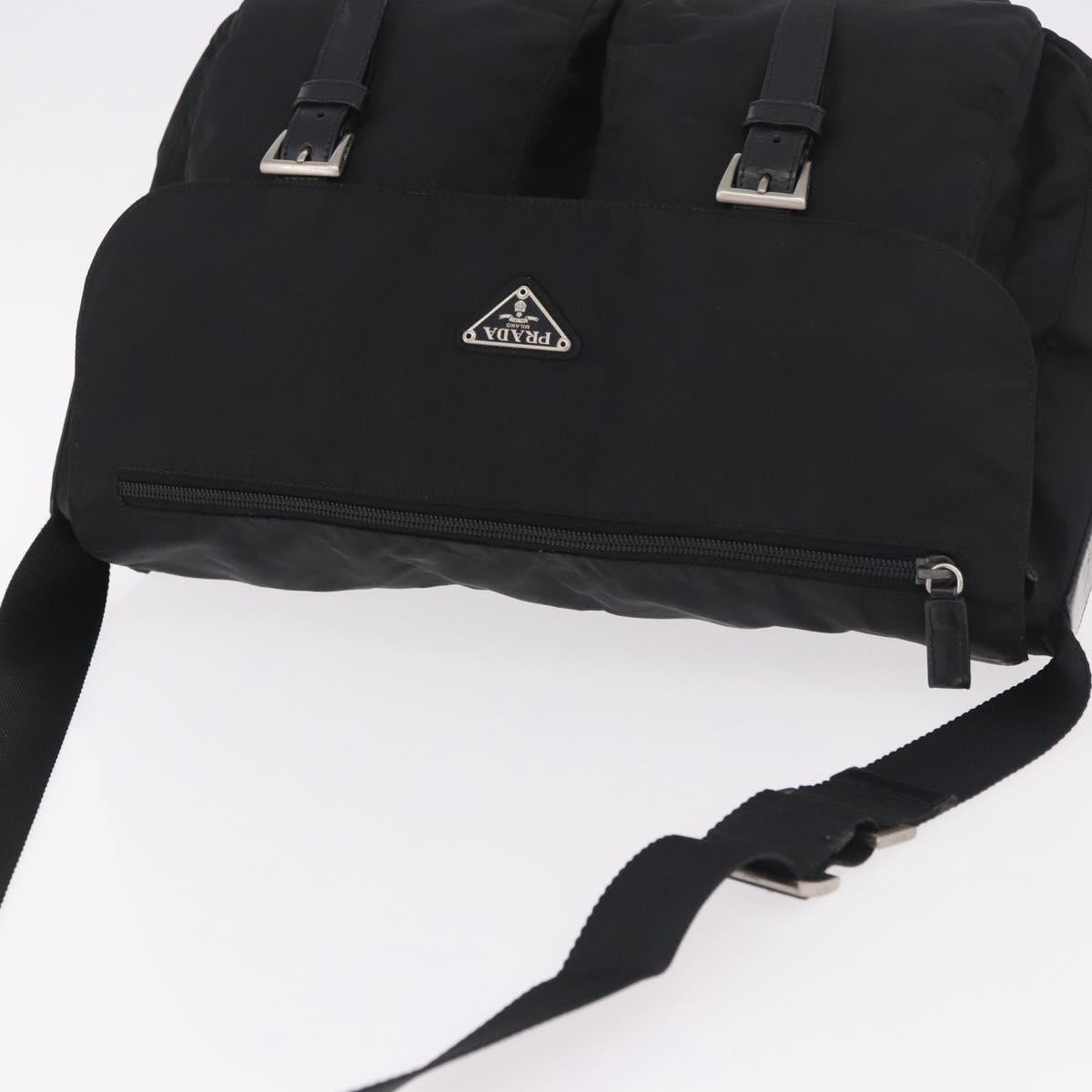 PRADA Shoulder Bag Nylon Black Silver Auth 186088A