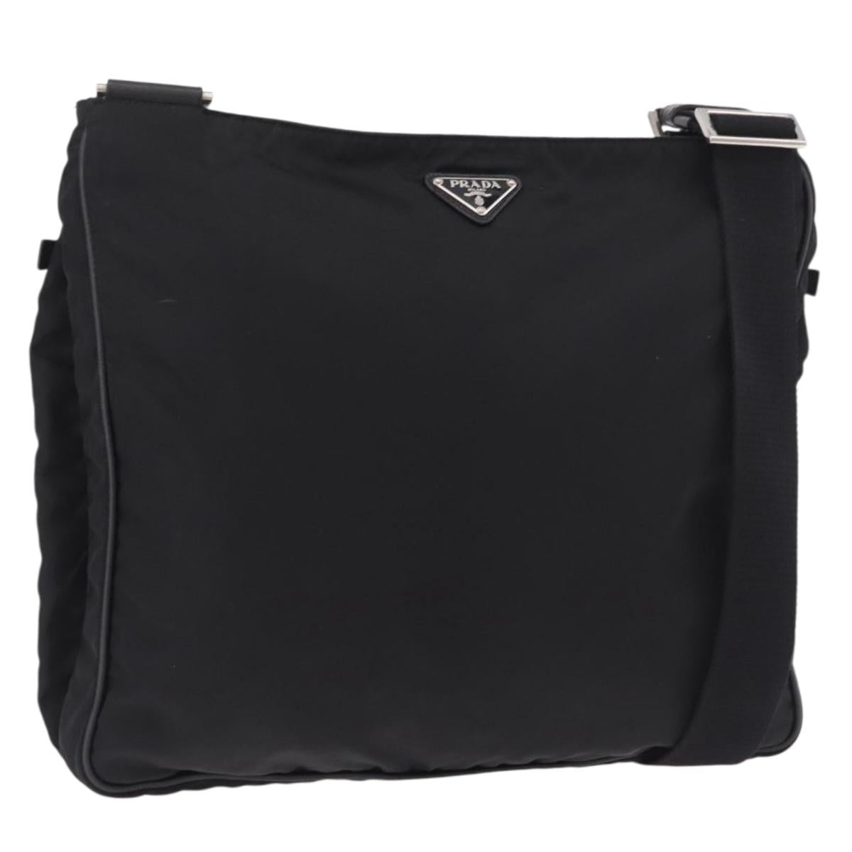 PRADA Shoulder Bag Nylon Black Silver Auth 186089A