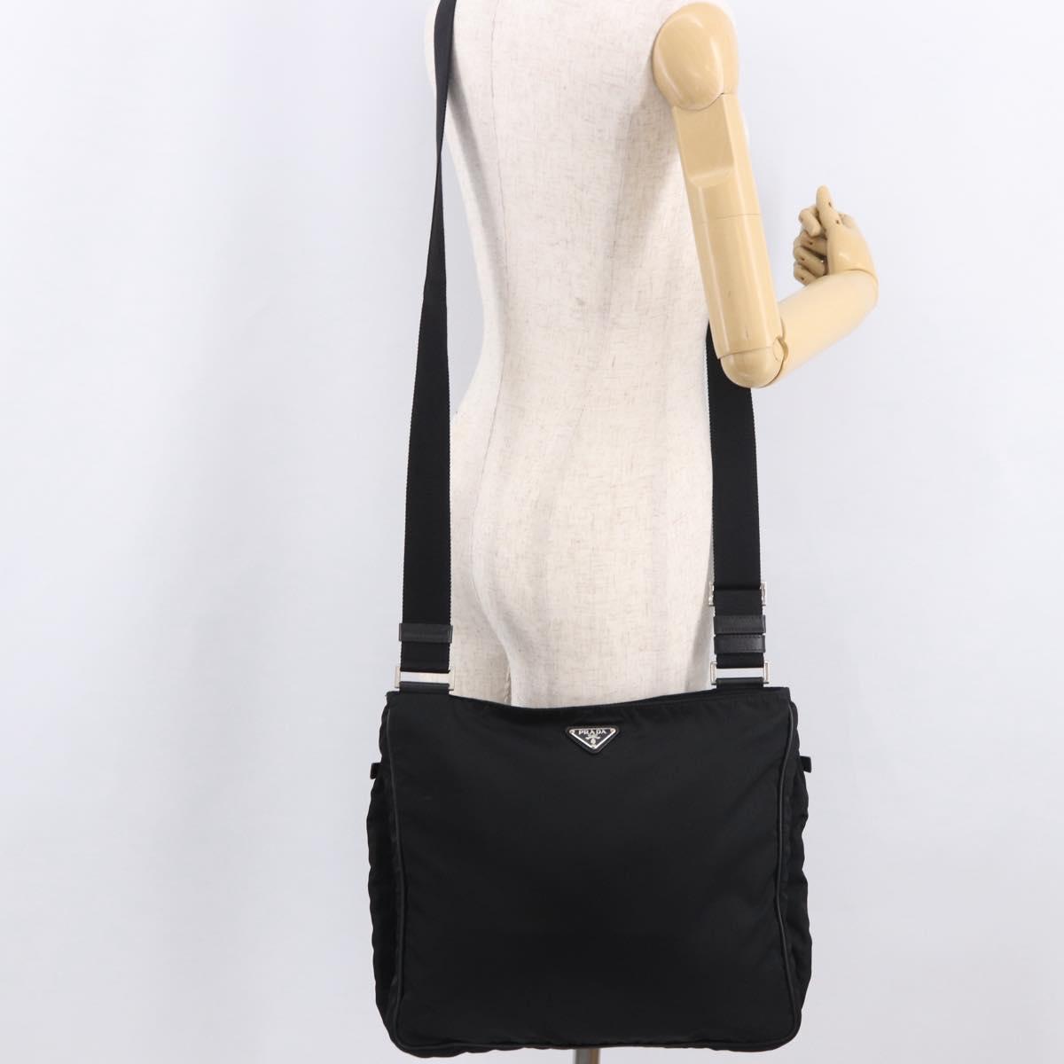 PRADA Shoulder Bag Nylon Black Silver Auth 186089A