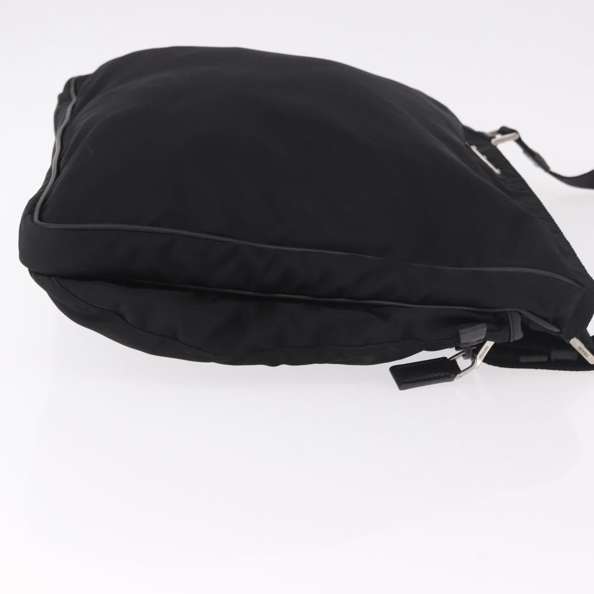 PRADA Shoulder Bag Nylon Black Silver Auth 186089A