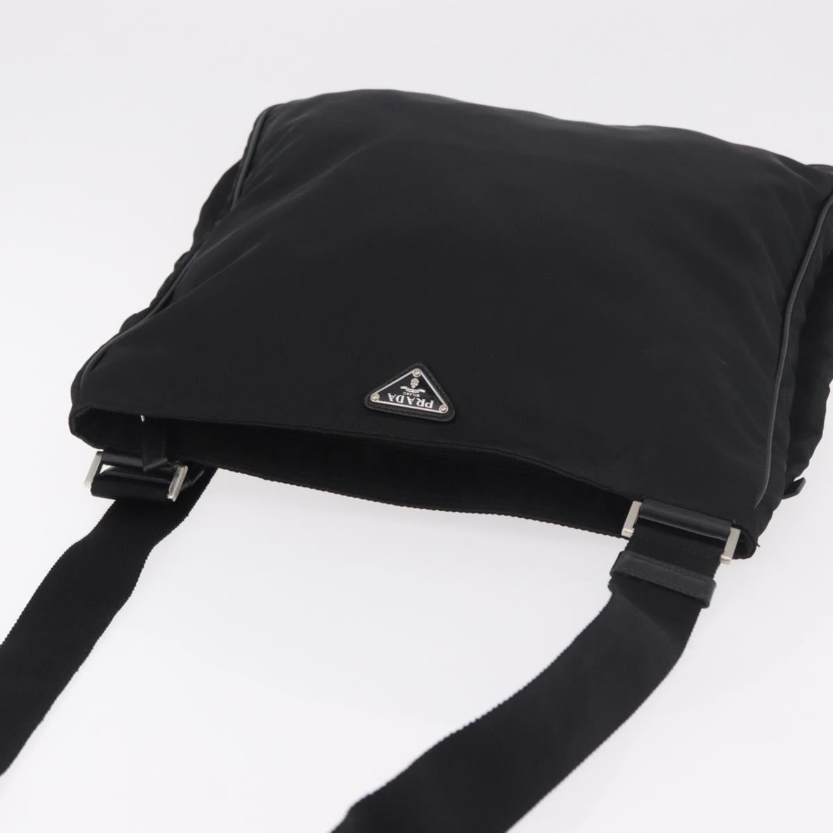 PRADA Shoulder Bag Nylon Black Silver Auth 186089A