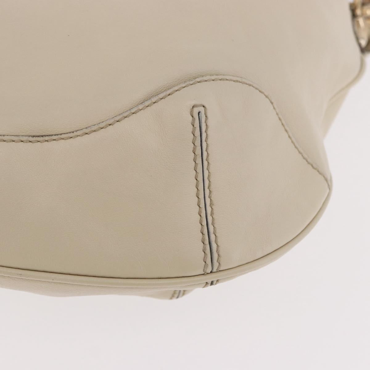 GUCCI Bamboo Hand Bag Leather 2way White Gold 169976 Auth 186098A