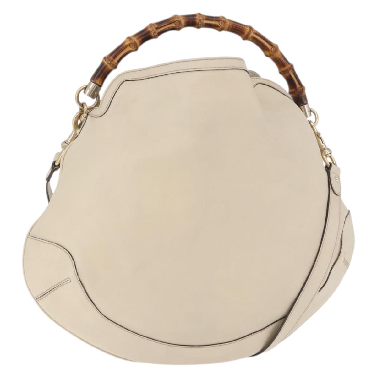 GUCCI Bamboo Hand Bag Leather 2way White Gold 169976 Auth 186098A