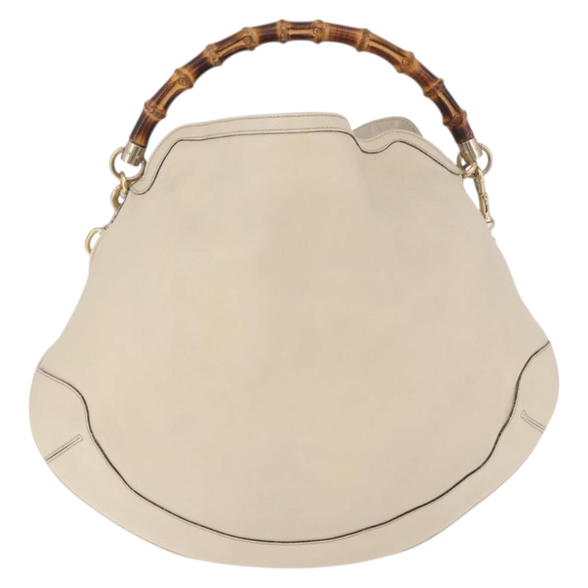 GUCCI Bamboo Hand Bag Leather 2way White Gold 169976 Auth 186098A