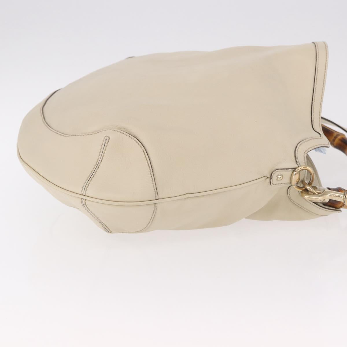 GUCCI Bamboo Hand Bag Leather 2way White Gold 169976 Auth 186098A