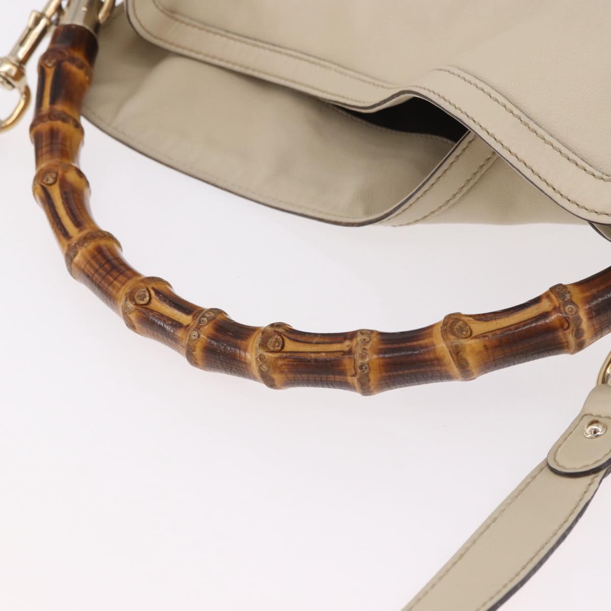 GUCCI Bamboo Hand Bag Leather 2way White Gold 169976 Auth 186098A