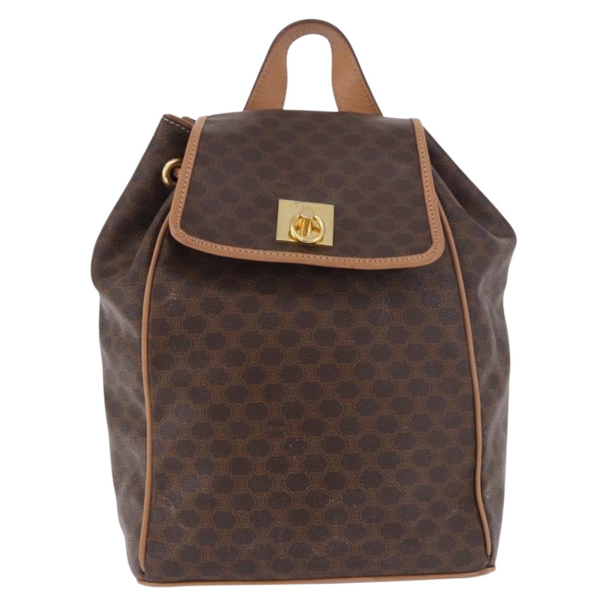 CELINE Macadam Canvas Backpack PVC Leather Brown Gold Auth 186101A