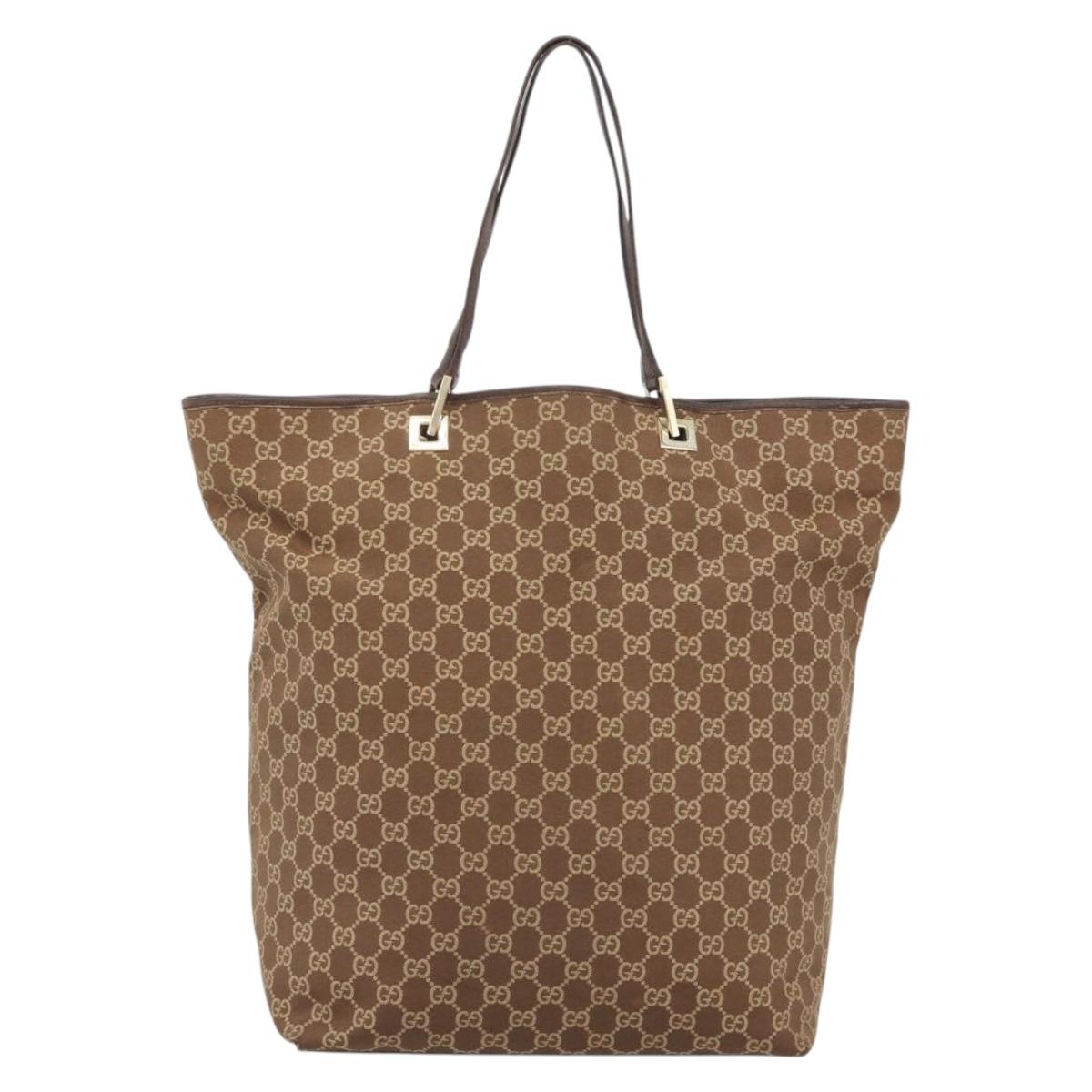 GUCCI GG Canvas Tote Bag Brown Gold 002 1097 Auth 186104