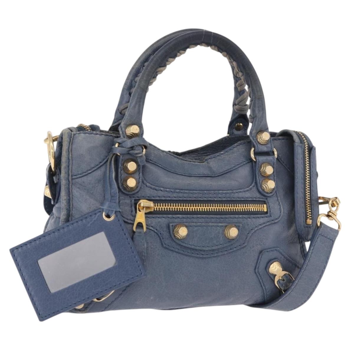 BALENCIAGA Giant Mini City Hand Bag Leather 2way Blue Gold 309544 Auth 186109A