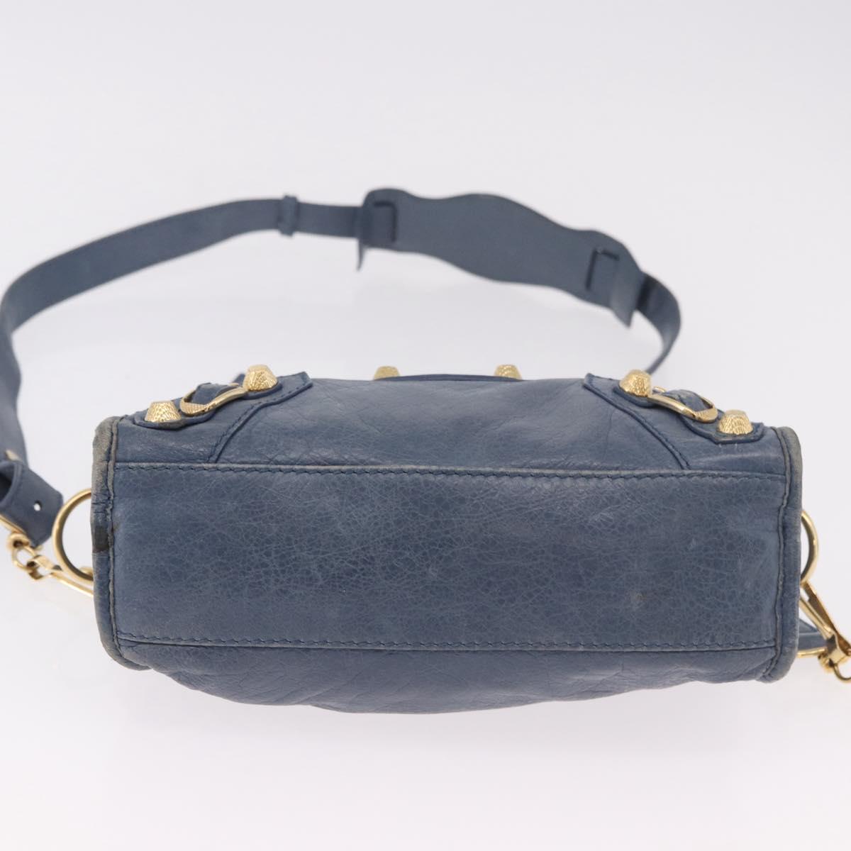 BALENCIAGA Giant Mini City Hand Bag Leather 2way Blue Gold 309544 Auth 186109A