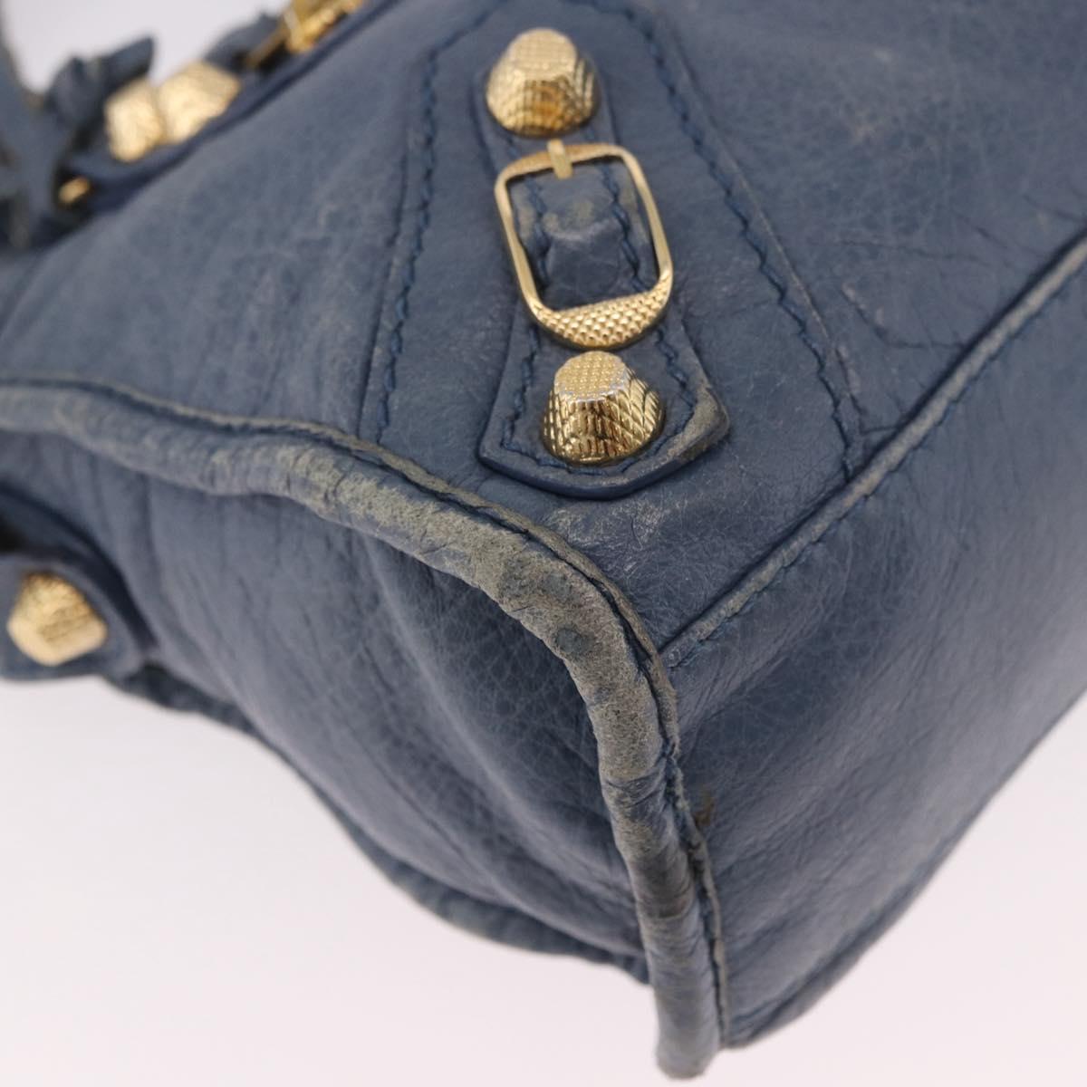 BALENCIAGA Giant Mini City Hand Bag Leather 2way Blue Gold 309544 Auth 186109A