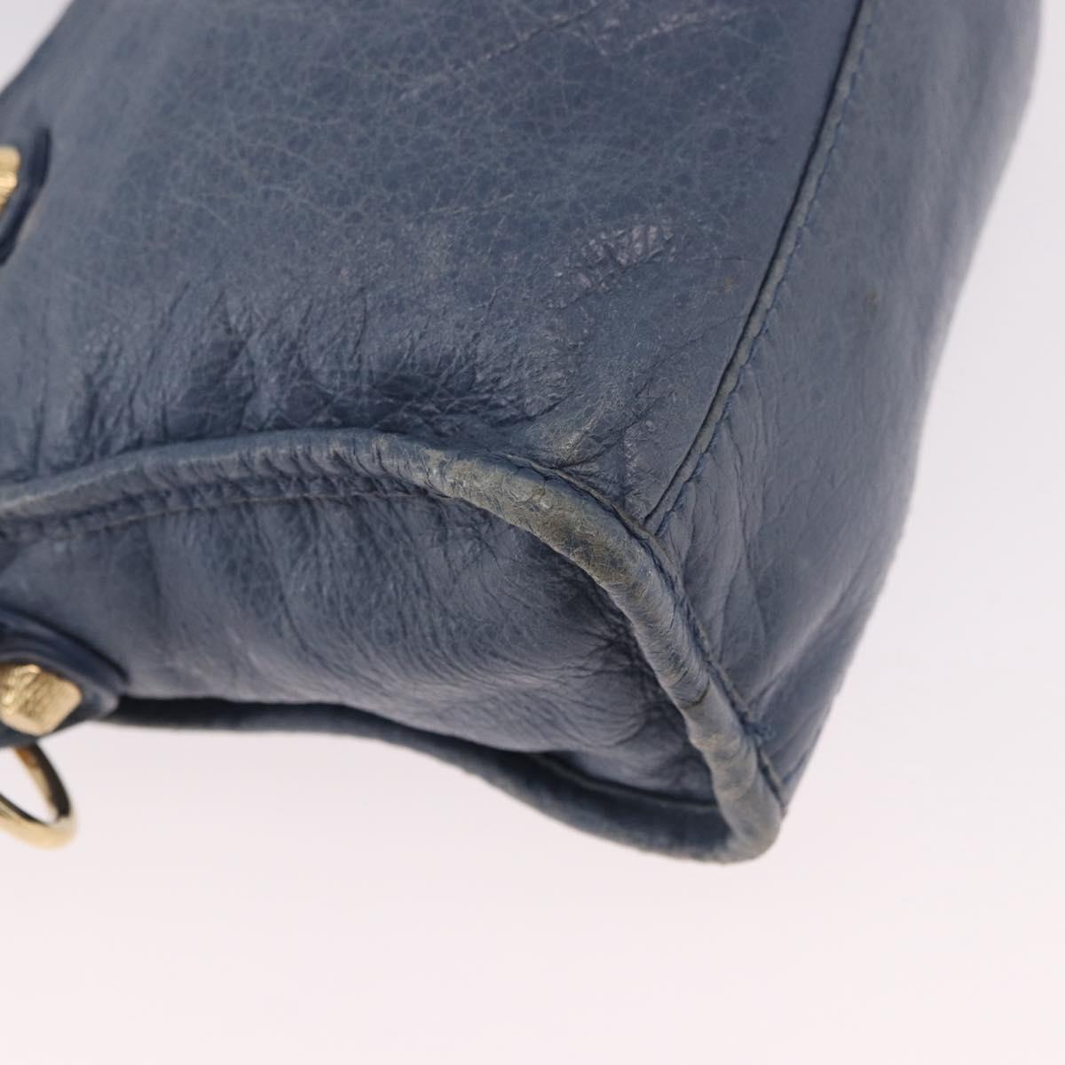 BALENCIAGA Giant Mini City Hand Bag Leather 2way Blue Gold 309544 Auth 186109A
