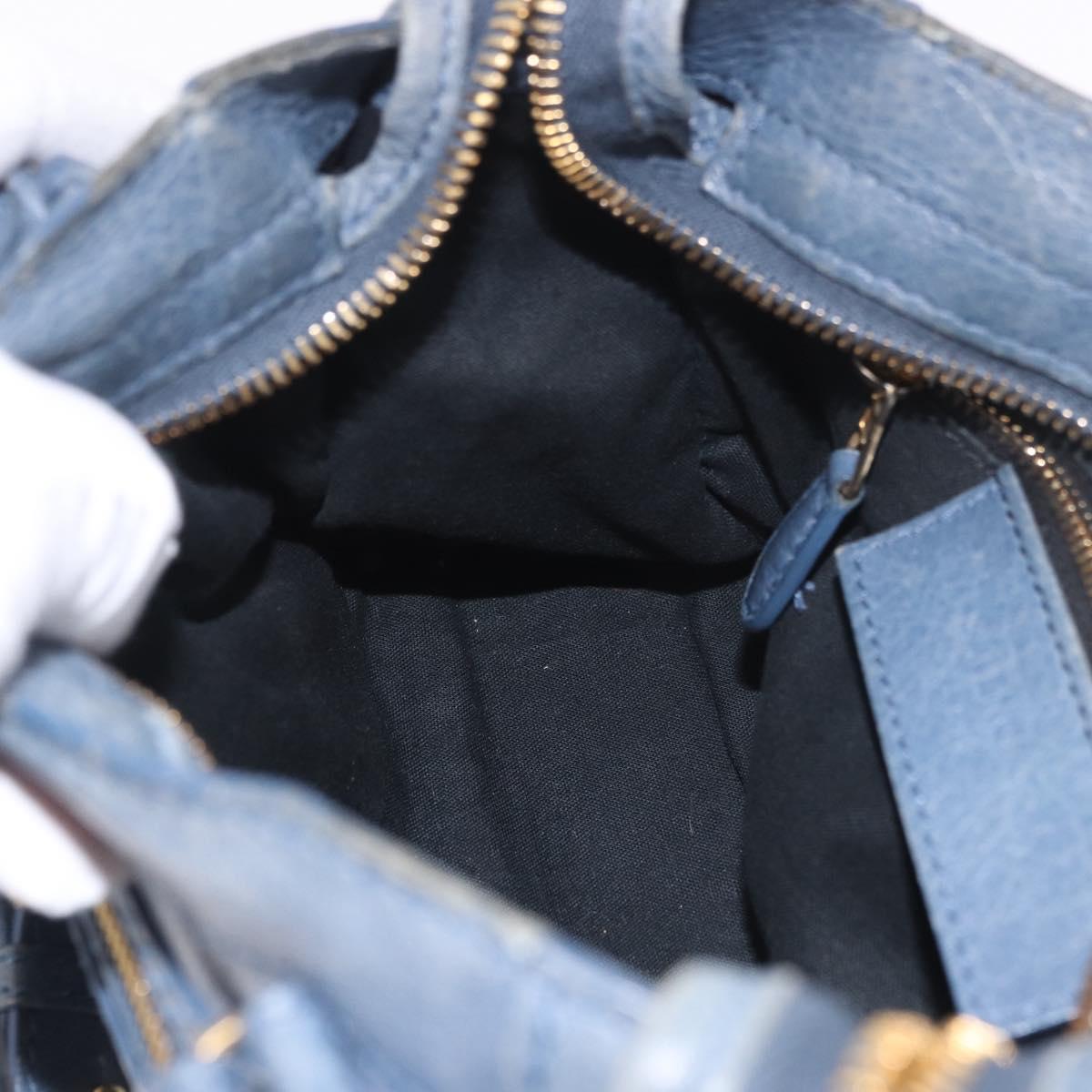 BALENCIAGA Giant Mini City Hand Bag Leather 2way Blue Gold 309544 Auth 186109A