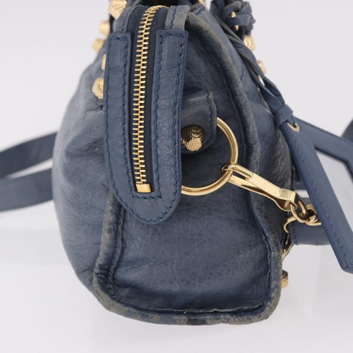 BALENCIAGA Giant Mini City Hand Bag Leather 2way Blue Gold 309544 Auth 186109A