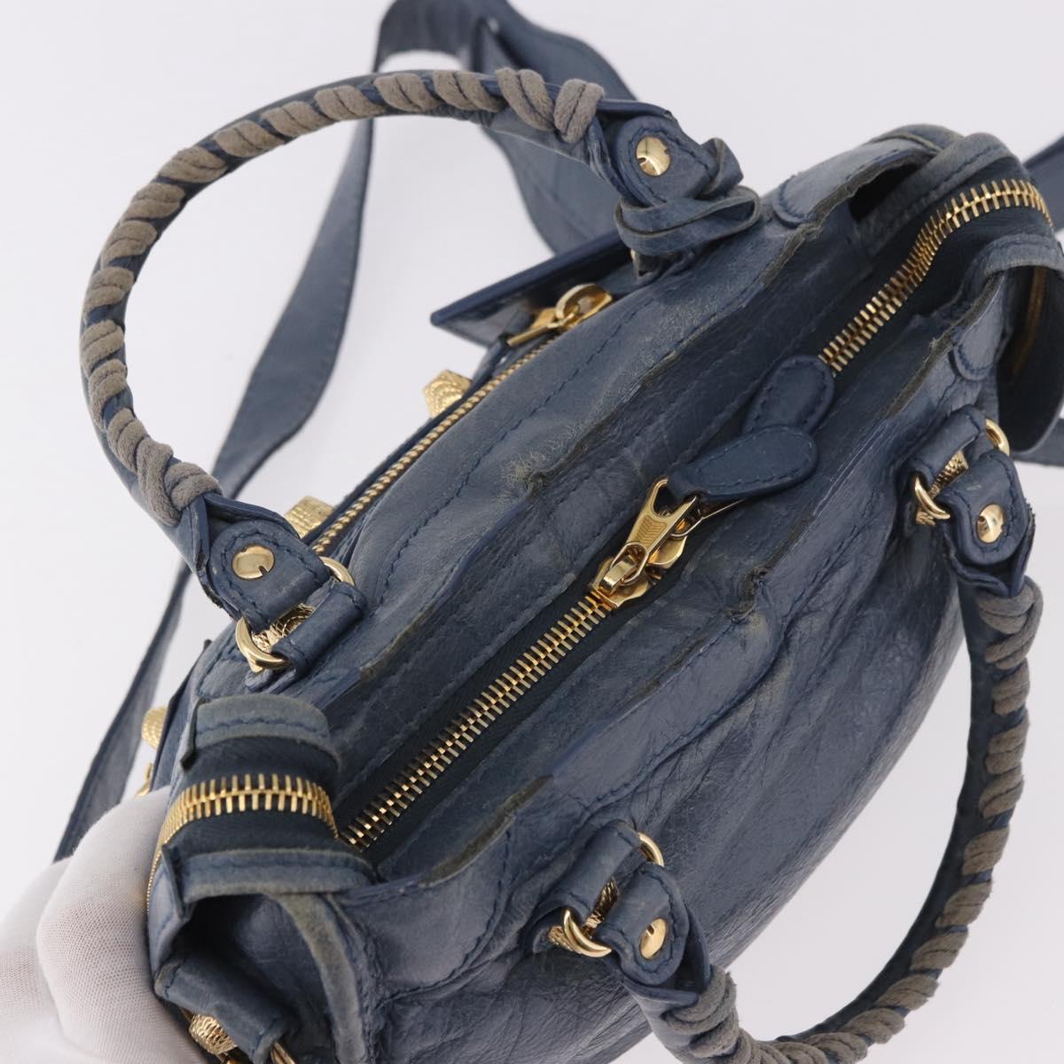 BALENCIAGA Giant Mini City Hand Bag Leather 2way Blue Gold 309544 Auth 186109A