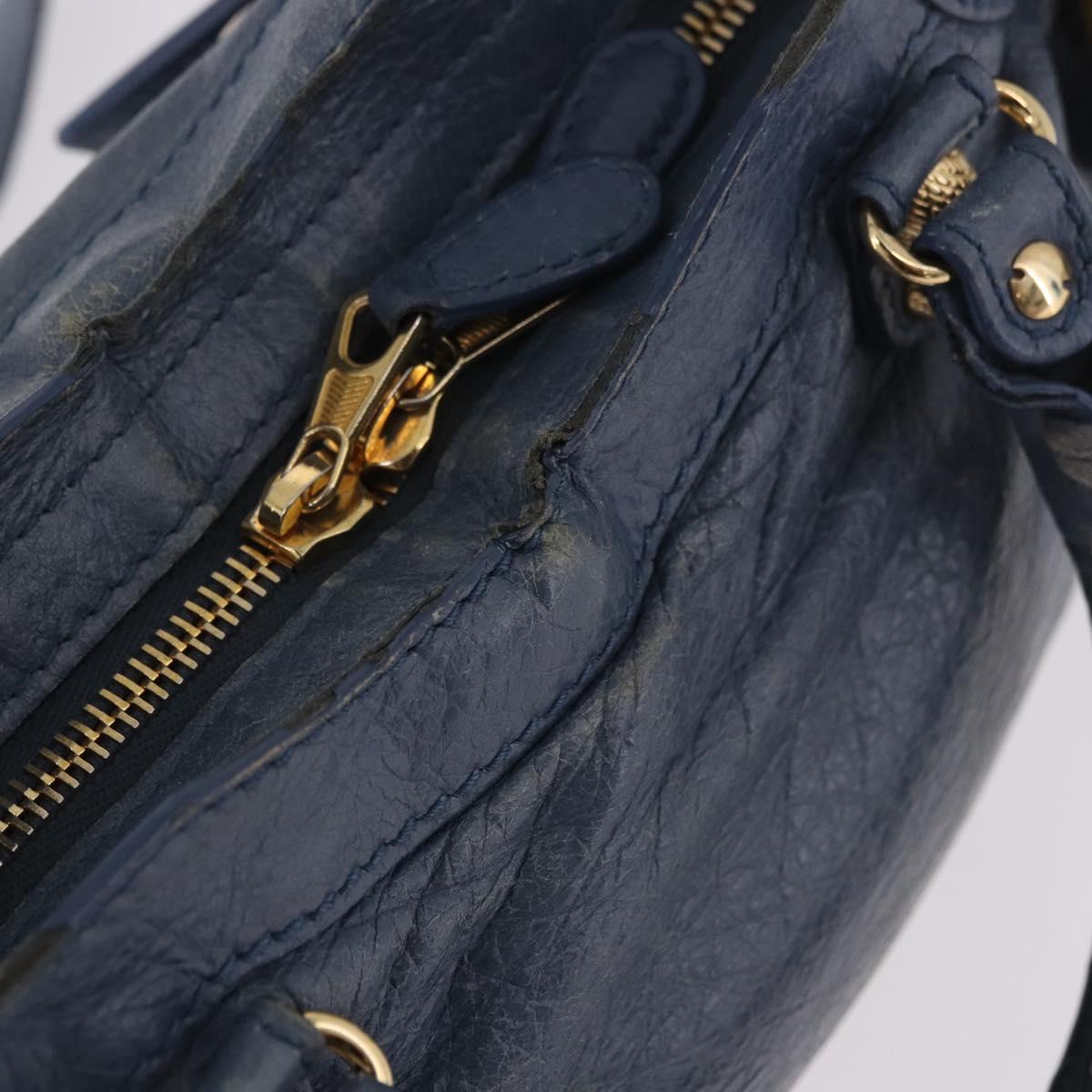 BALENCIAGA Giant Mini City Hand Bag Leather 2way Blue Gold 309544 Auth 186109A