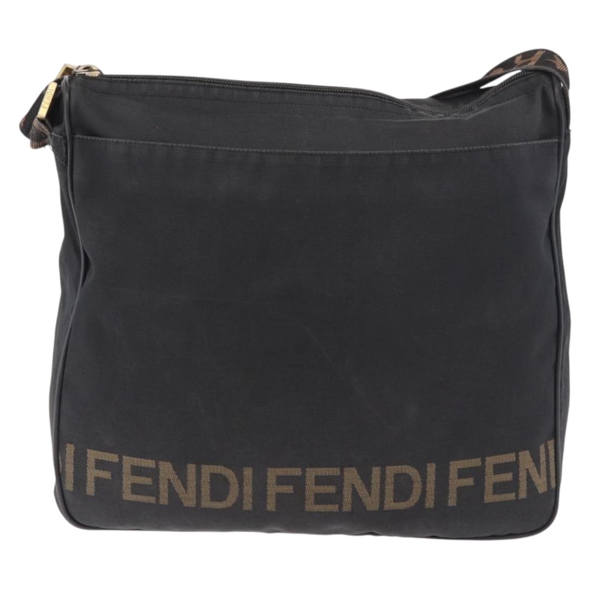 FENDI Shoulder Bag Canvas Black Gold Auth 186111