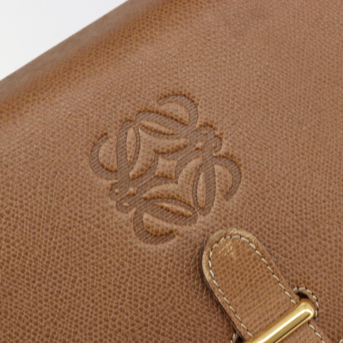 LOEWE Anagram Shoulder Bag Leather 2way Brown Gold Auth 186112