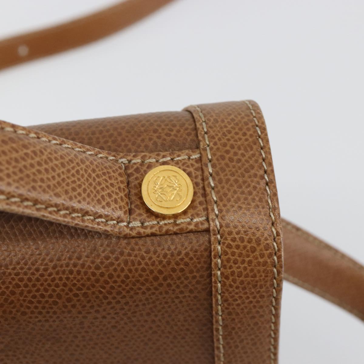 LOEWE Anagram Shoulder Bag Leather 2way Brown Gold Auth 186112