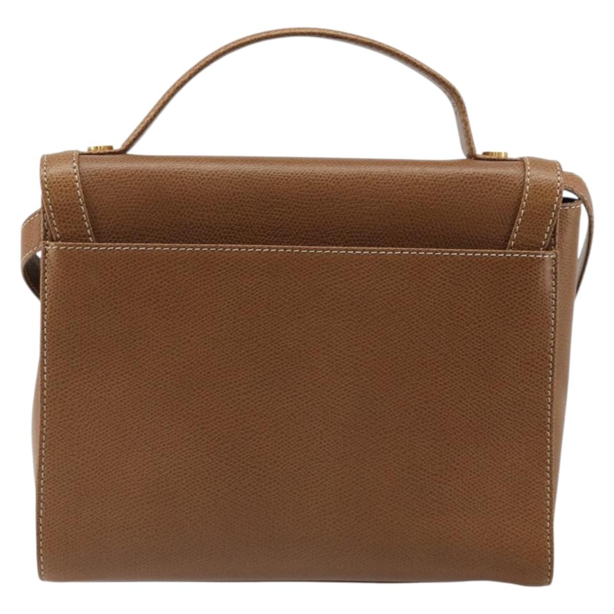 LOEWE Anagram Shoulder Bag Leather 2way Brown Gold Auth 186112