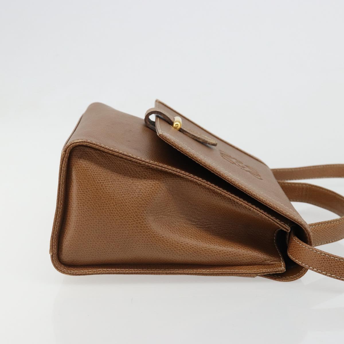 LOEWE Anagram Shoulder Bag Leather 2way Brown Gold Auth 186112