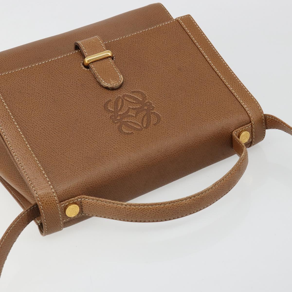 LOEWE Anagram Shoulder Bag Leather 2way Brown Gold Auth 186112