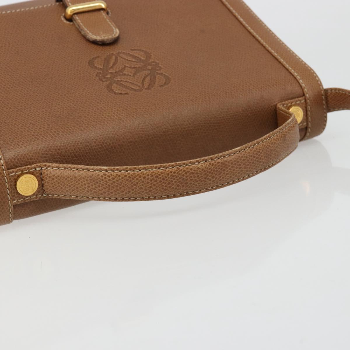 LOEWE Anagram Shoulder Bag Leather 2way Brown Gold Auth 186112