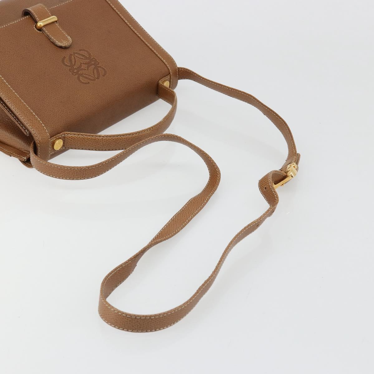 LOEWE Anagram Shoulder Bag Leather 2way Brown Gold Auth 186112