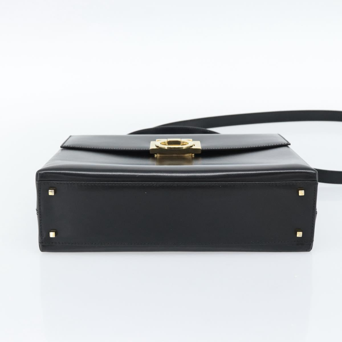 Salvatore Ferragamo Gancini Hand Bag Leather 2way Black Gold Auth 186113V