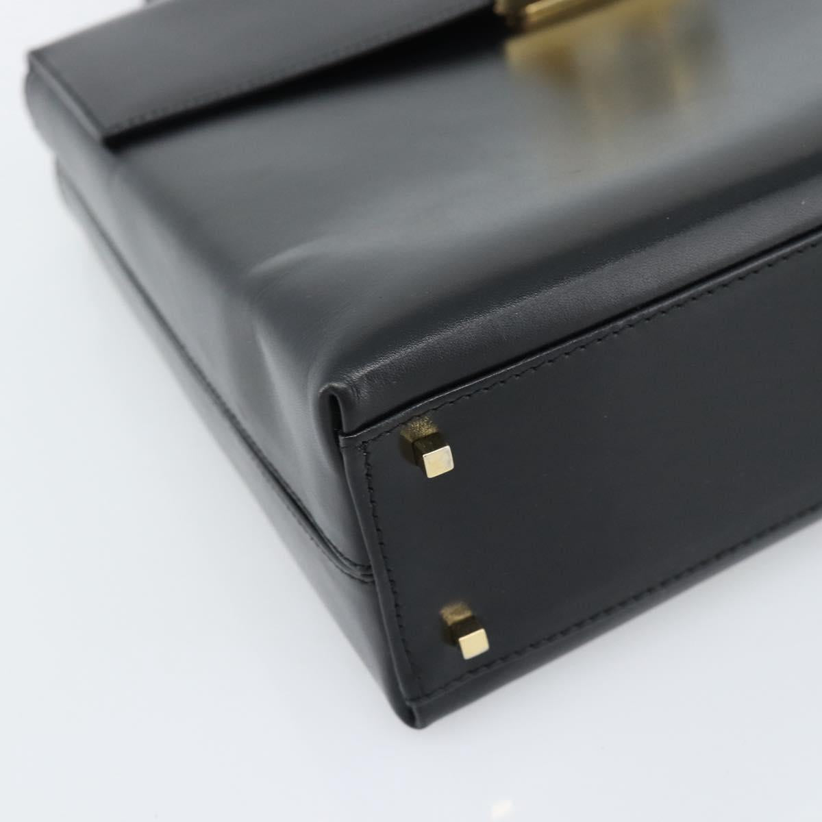 Salvatore Ferragamo Gancini Hand Bag Leather 2way Black Gold Auth 186113V