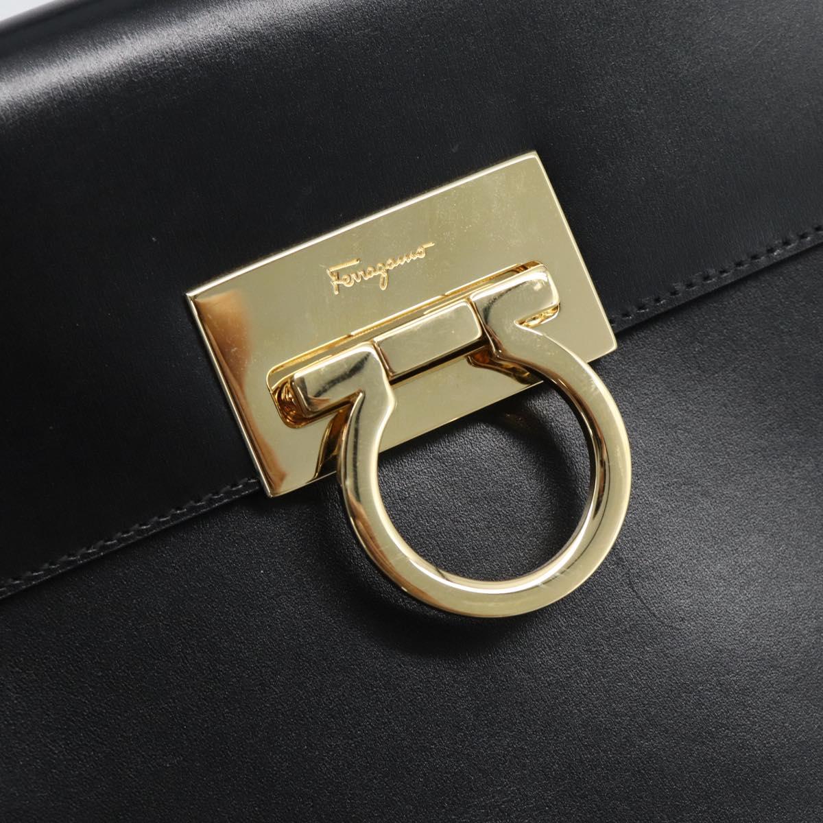 Salvatore Ferragamo Gancini Hand Bag Leather 2way Black Gold Auth 186113V