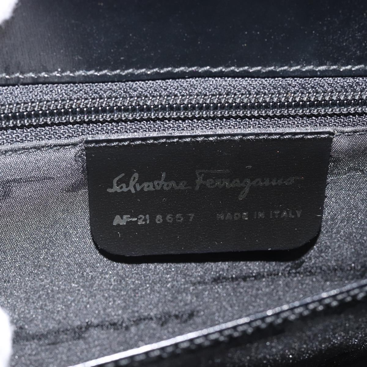 Salvatore Ferragamo Gancini Hand Bag Leather 2way Black Gold Auth 186113V