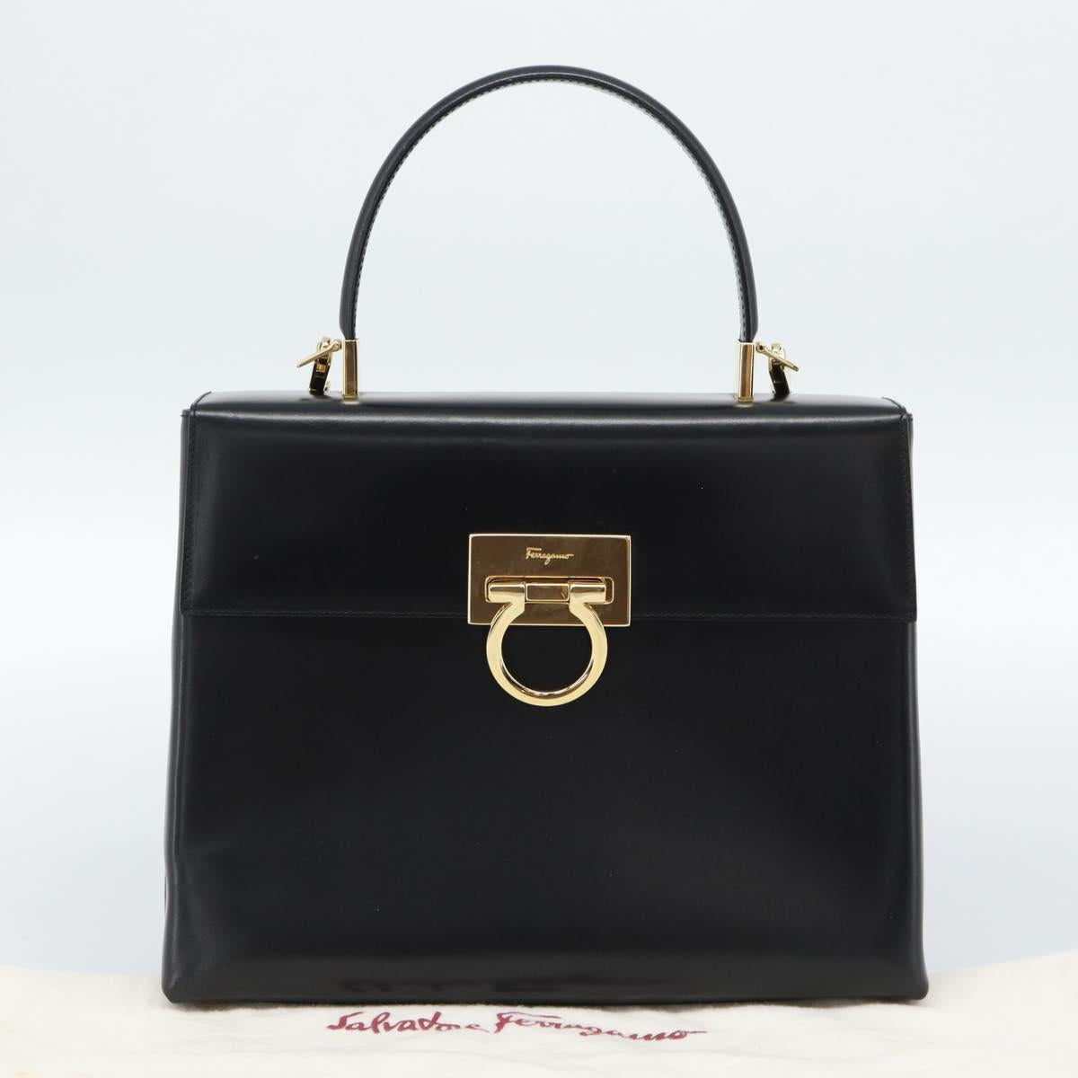 Salvatore Ferragamo Gancini Hand Bag Leather 2way Black Gold Auth 186113V