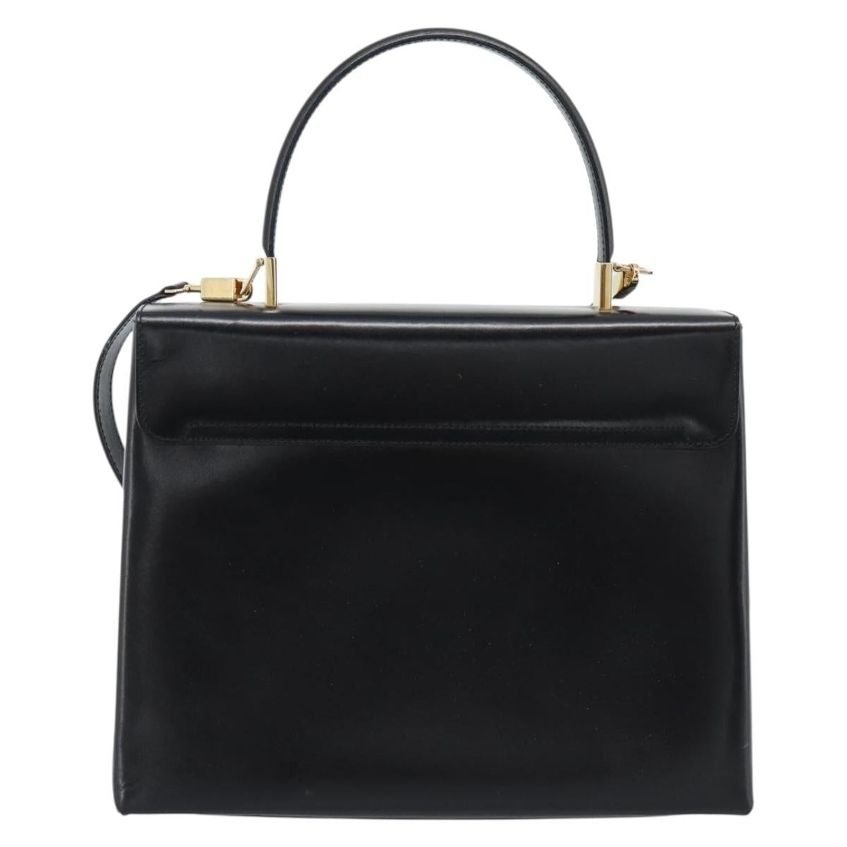 Salvatore Ferragamo Gancini Hand Bag Leather 2way Black Gold Auth 186113V