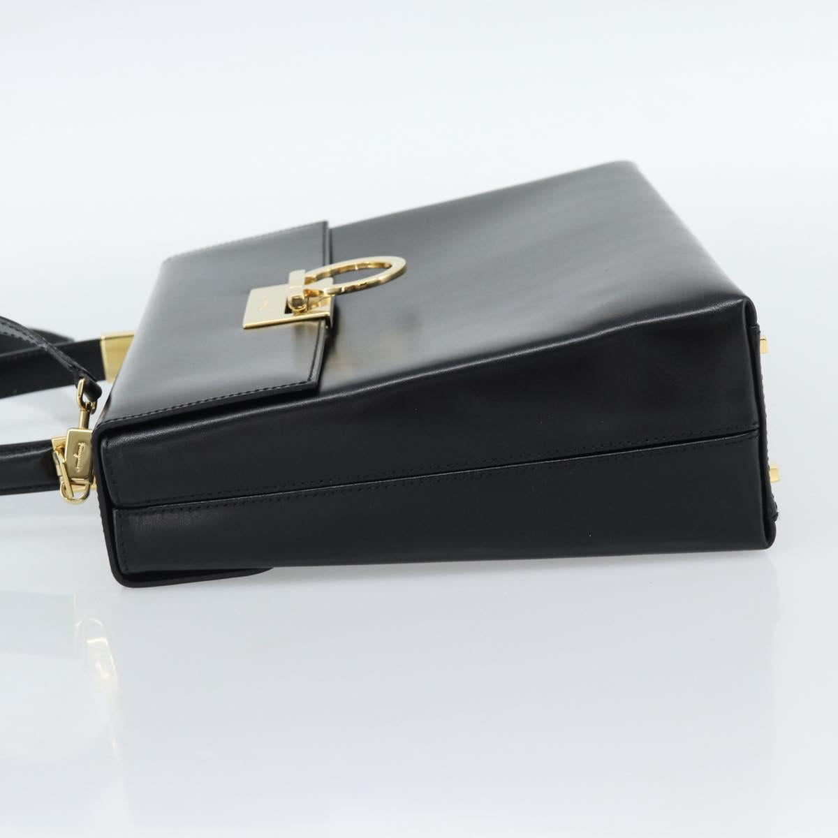 Salvatore Ferragamo Gancini Hand Bag Leather 2way Black Gold Auth 186113V