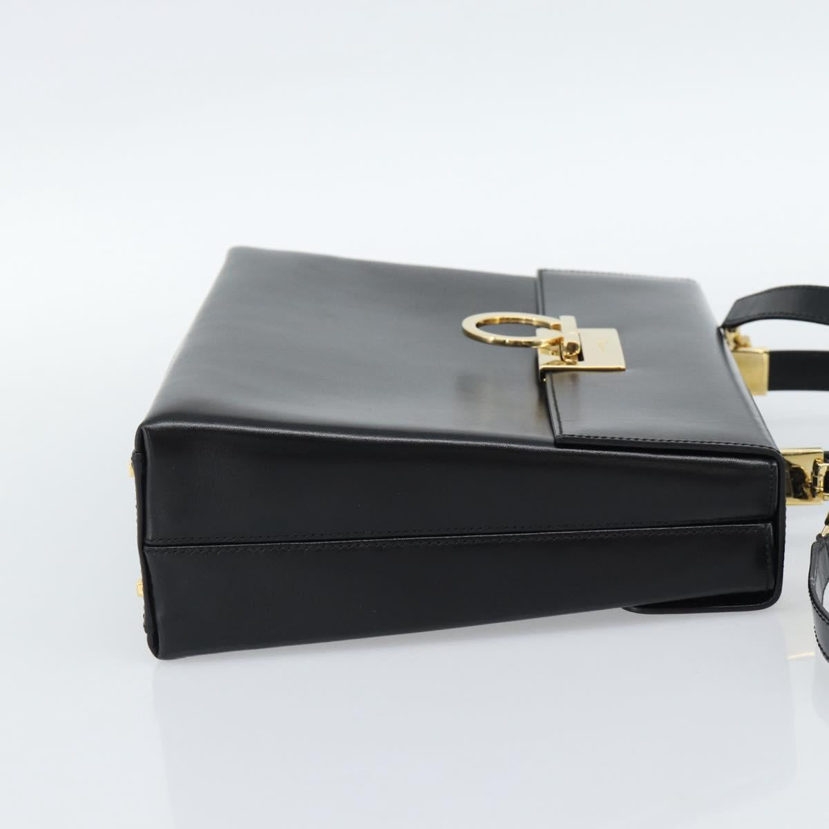 Salvatore Ferragamo Gancini Hand Bag Leather 2way Black Gold Auth 186113V