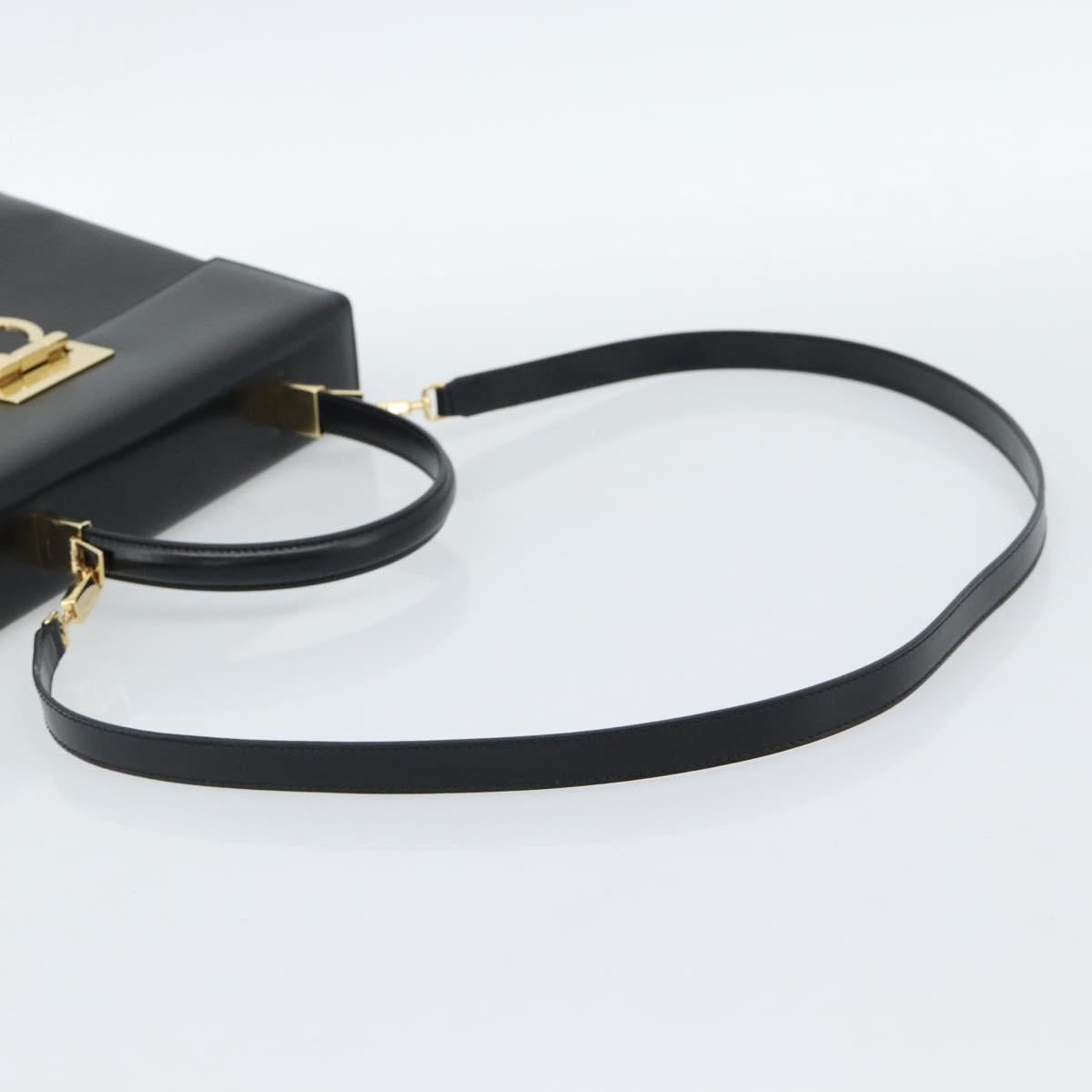 Salvatore Ferragamo Gancini Hand Bag Leather 2way Black Gold Auth 186113V