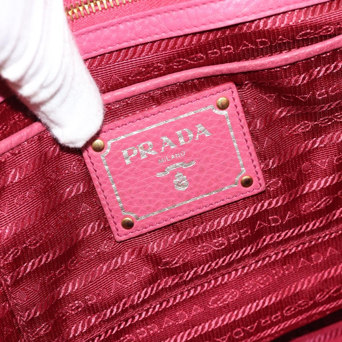 PRADA Hand Bag Vittero Dino Leather 2way Pink Gold Auth 186115A