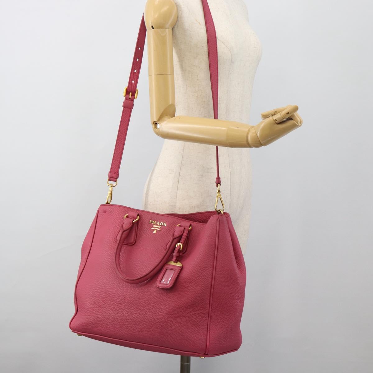 PRADA Hand Bag Vittero Dino Leather 2way Pink Gold Auth 186115A