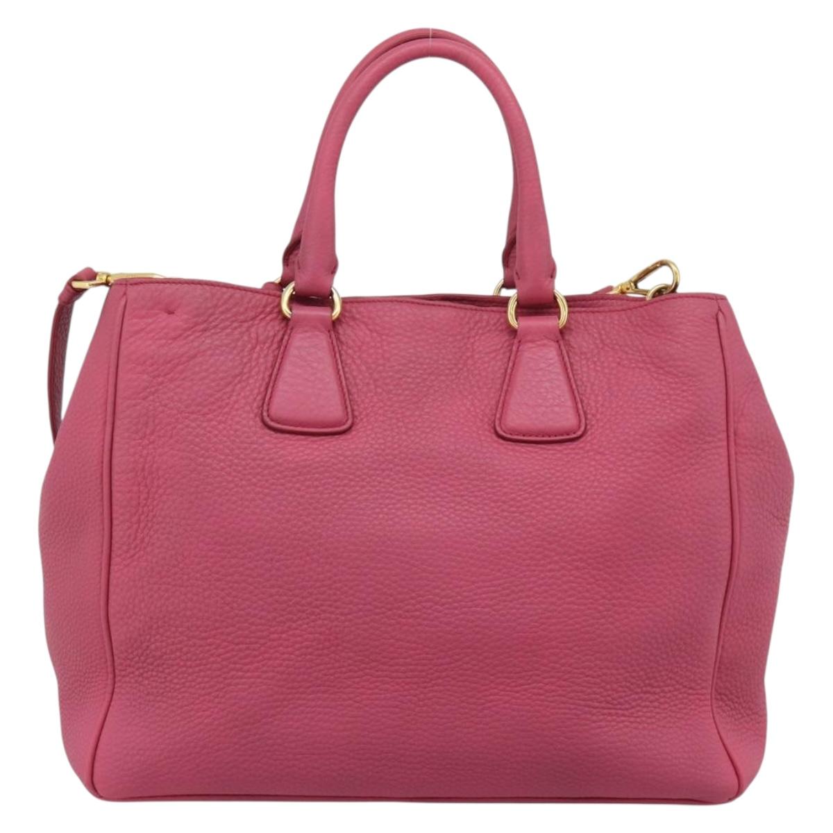 PRADA Hand Bag Vittero Dino Leather 2way Pink Gold Auth 186115A