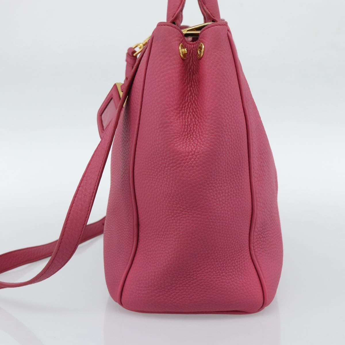 PRADA Hand Bag Vittero Dino Leather 2way Pink Gold Auth 186115A