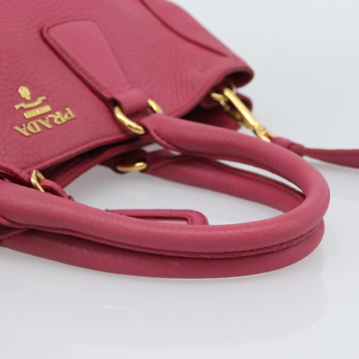 PRADA Hand Bag Vittero Dino Leather 2way Pink Gold Auth 186115A