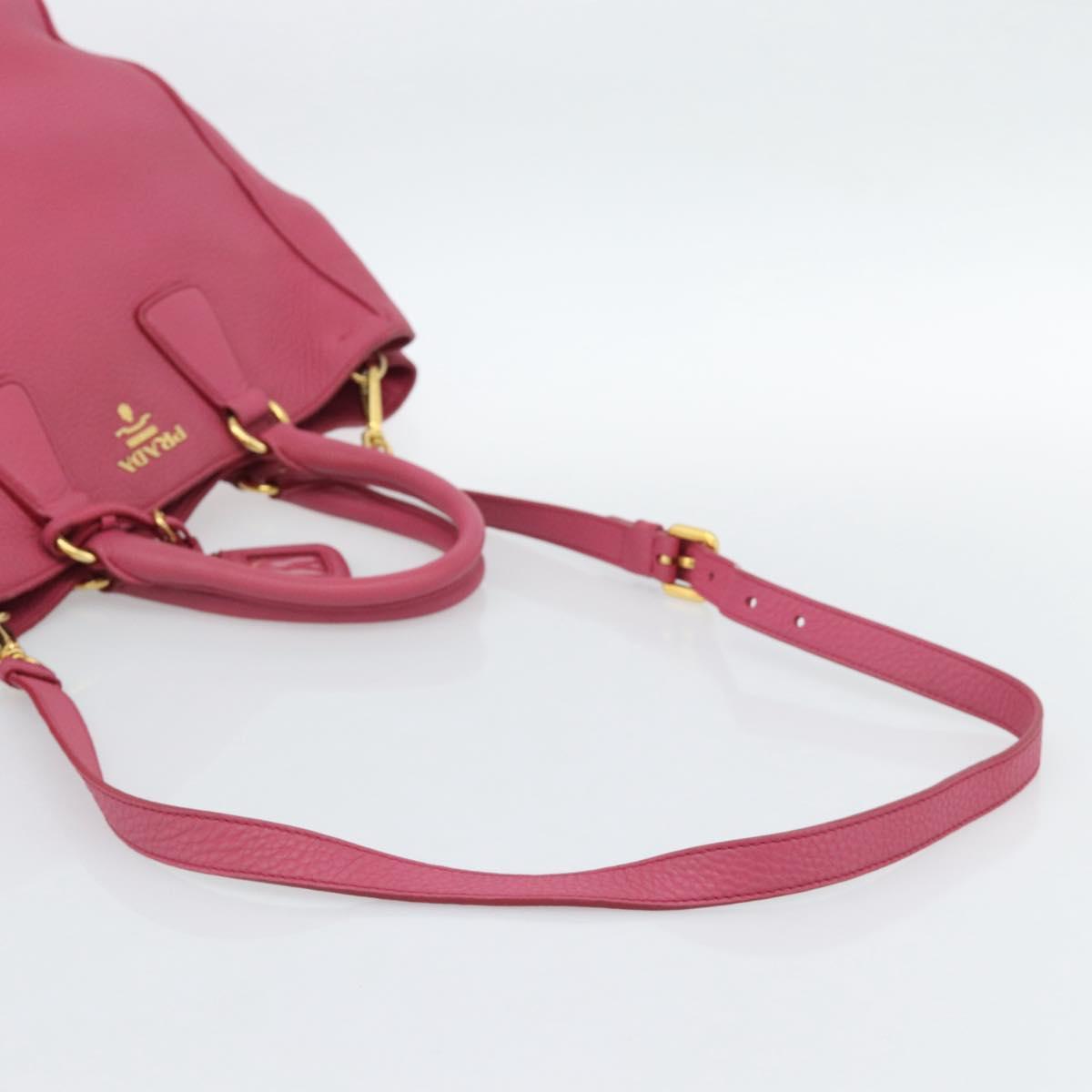 PRADA Hand Bag Vittero Dino Leather 2way Pink Gold Auth 186115A