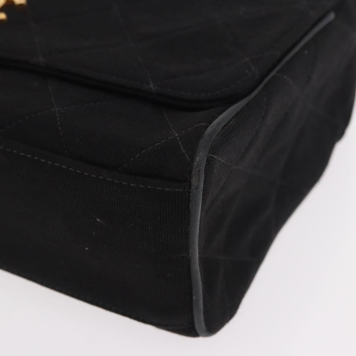 CHANEL Matelasse Shoulder Bag Cotton Black Gold CC Auth 186116V