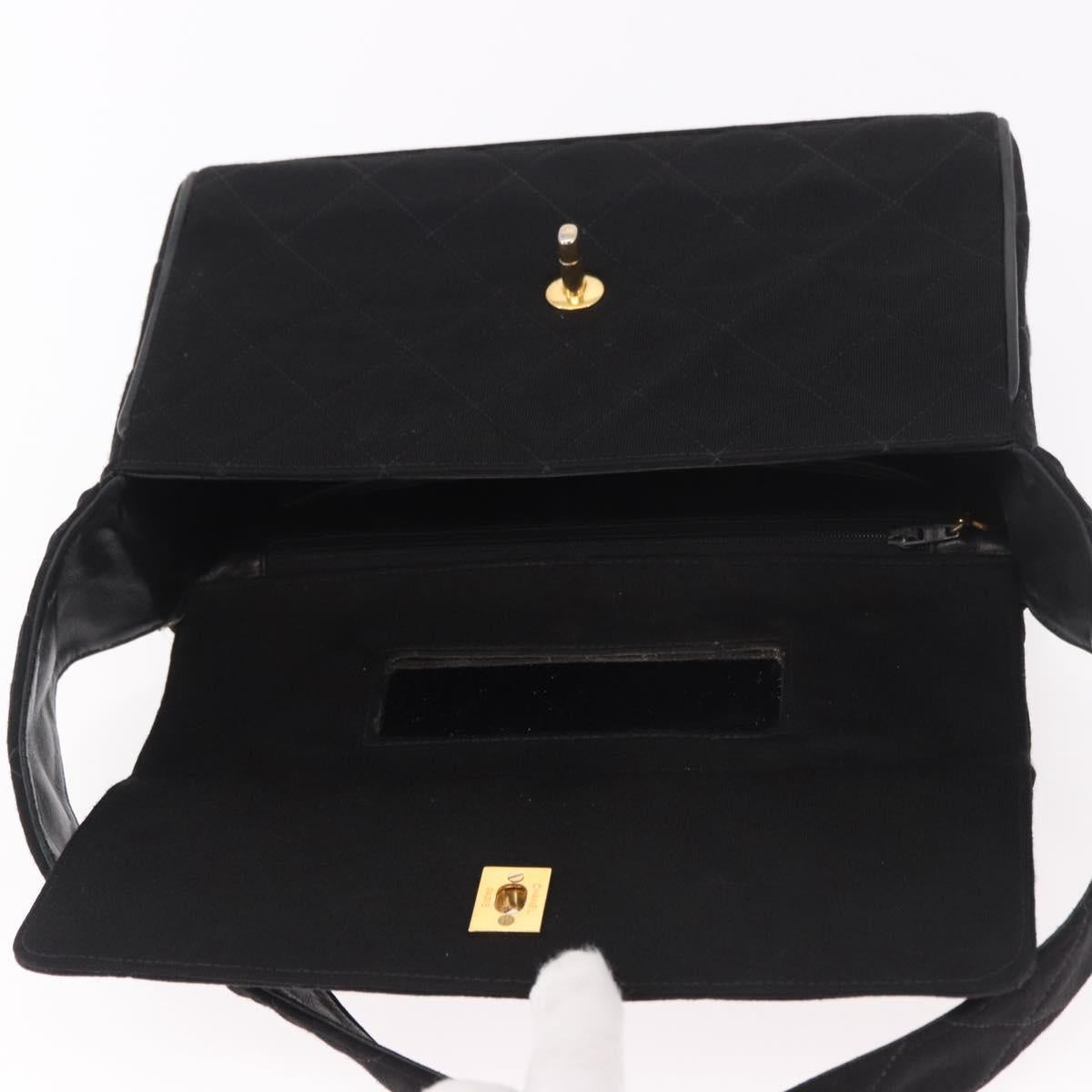 CHANEL Matelasse Shoulder Bag Cotton Black Gold CC Auth 186116V