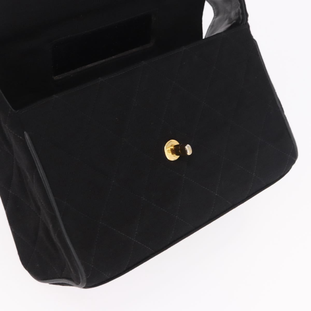 CHANEL Matelasse Shoulder Bag Cotton Black Gold CC Auth 186116V